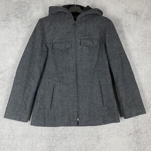 Express Wool Blend Jacket Womens Small Gray Hooded Full Zip Winter Coat Pockets
